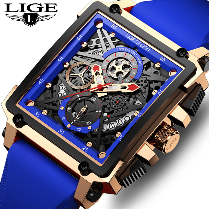 Silicone Band Replacement - LIGE 남성용 스포츠 크로노그래프 손목 시계,