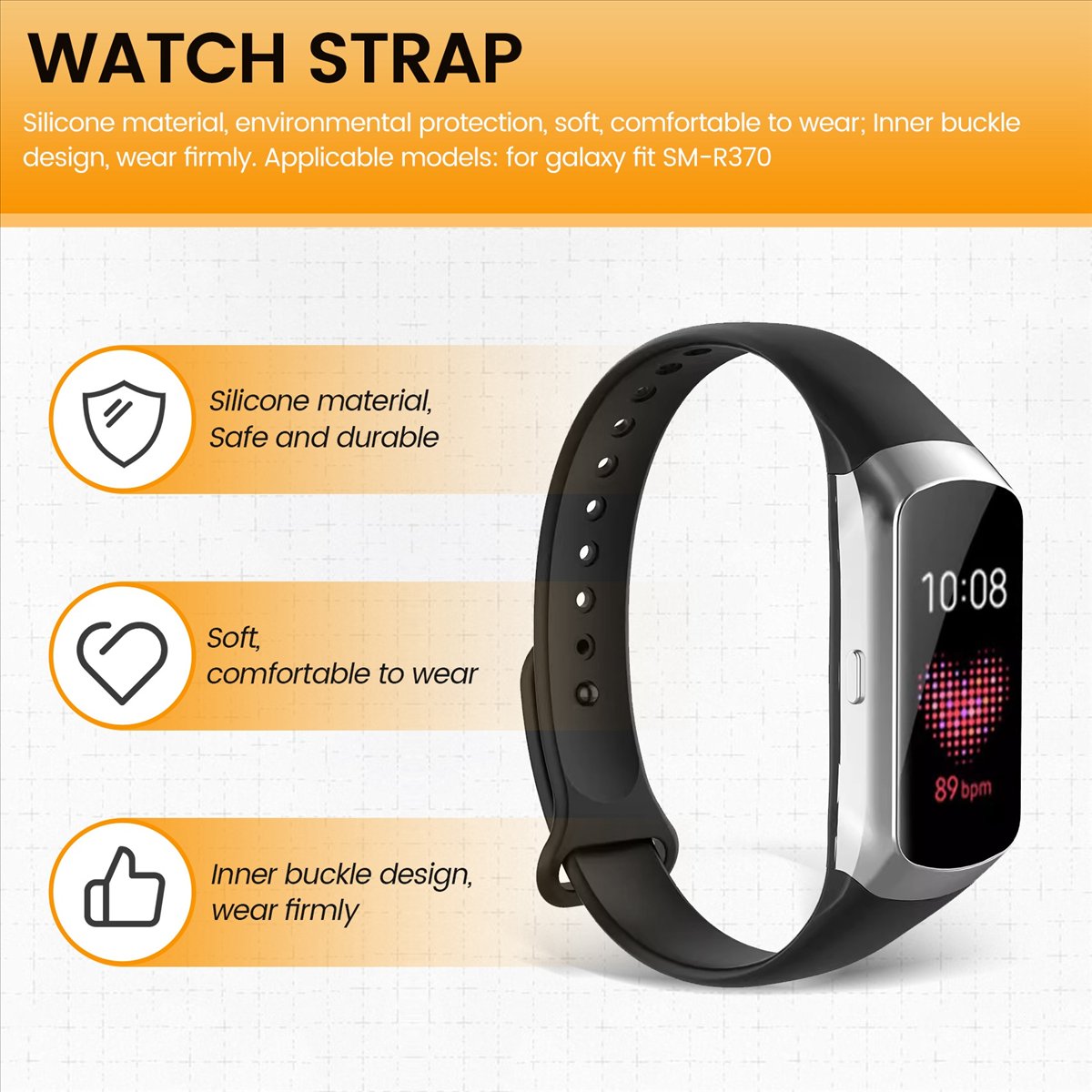 Silicone Band Replacement - 갤럭시 핏 SM-R370용 A49T 스포츠 시계줄