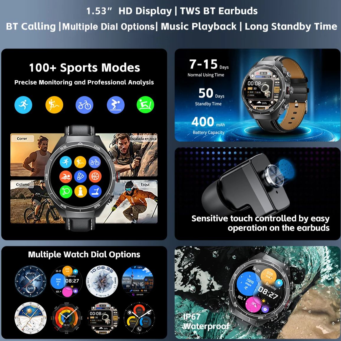 NFC 헤드셋 스마트워치 2 in 1 TWS 무선 헤드 - Smartwatch Nexus 리뷰 및 가격